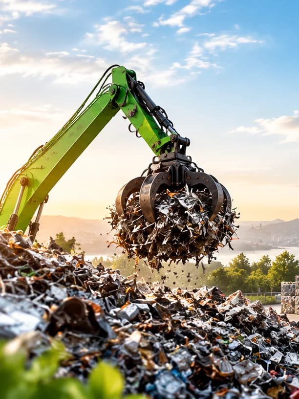 Ekskavatör kepçesiyle hurda metal yükleme